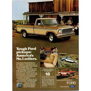 1979 Ford F-100 Pickup Truck Vintage Print Ad Old General Store 70s Wall Art